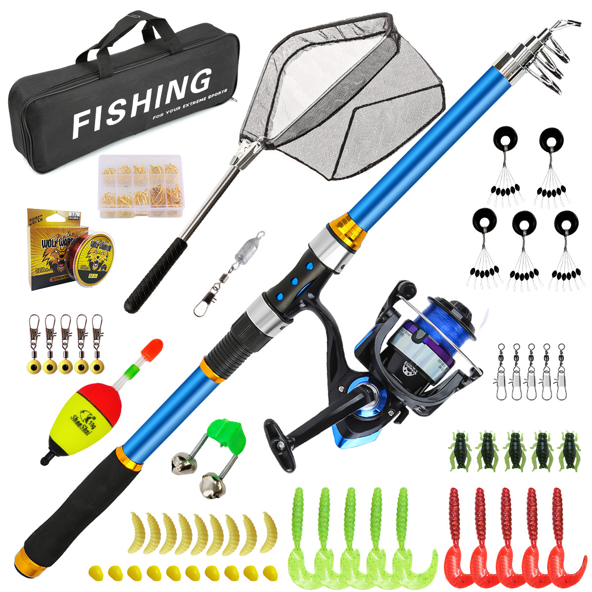 Fishing Equipment Line - Set Joran Pancing Serat Kaca Teleskopik